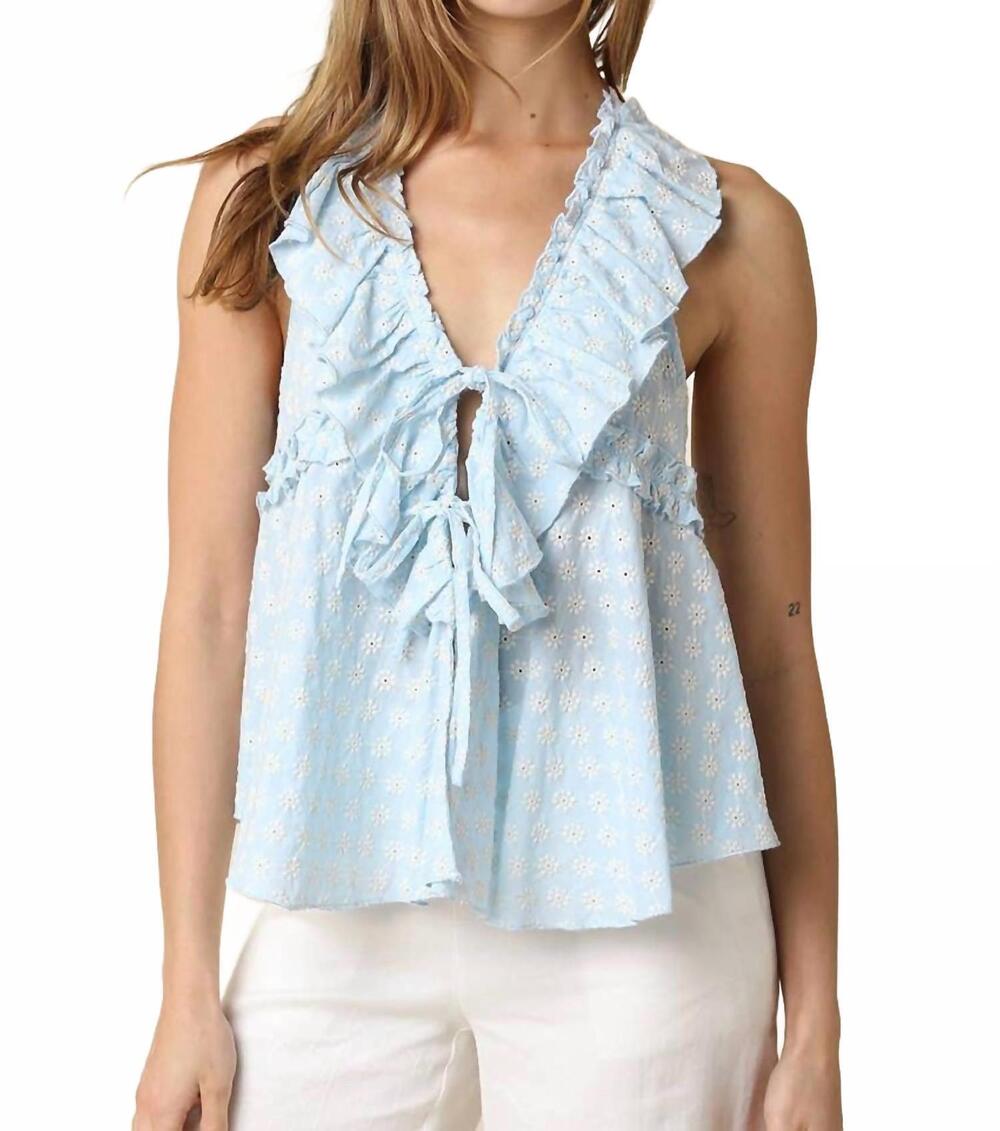 NEW OLIVACEOUS elena ruffle tie top in light blue